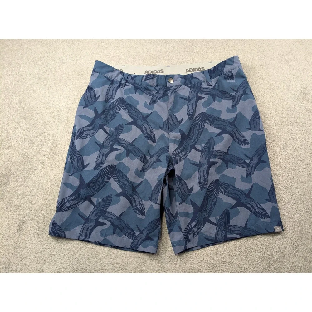 Adidas Golf Shorts Mens 38 Blue Whale Camo Performance Stretch Flat Front 9 Ins - Picture 2 of 14